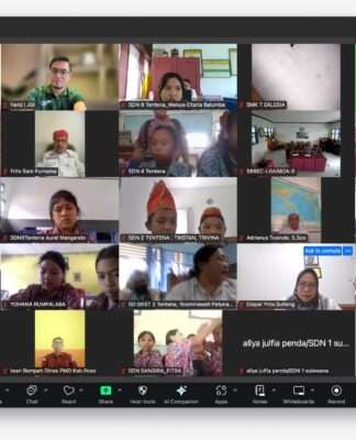 Webinar Keragaman Geologi yang dilaksanakan Institut Mosintuwu pada hari Rabu 18 Juni 2025 mengajak pelajar SD hingga SMA/SMK di sekitar Danau Poso untuk mengenali keragaman geologi di desanya. (foto :dok. institut mosintuwu)