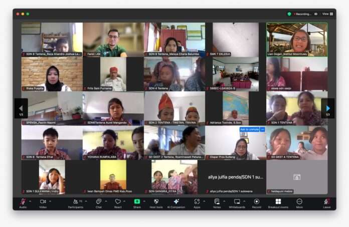 FOTO WEBINAR 1 Webinar Keragaman Geologi yang dilaksanakan Institut Mosintuwu pada hari Rabu 18 Juni 2025 mengajak pelajar SD hingga SMA/SMK di sekitar Danau Poso untuk mengenali keragaman geologi di desanya. (foto :dok. institut mosintuwu)